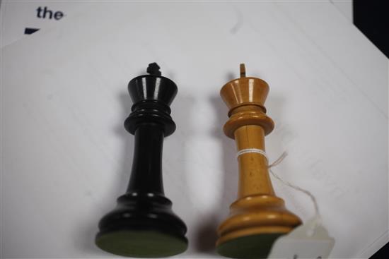 Possibly Ayres NOT Jaques & Sons, London. A Staunton pattern boxwood and ebony chess set, king 4.25in.